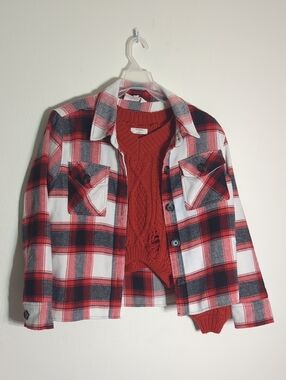 Pumpkin Spice Women's Flannel Shacket & Sweater Set Autumn Cozy Plaid Orange XL
